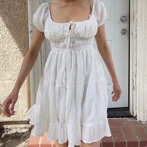 White ruffled cottage core dress